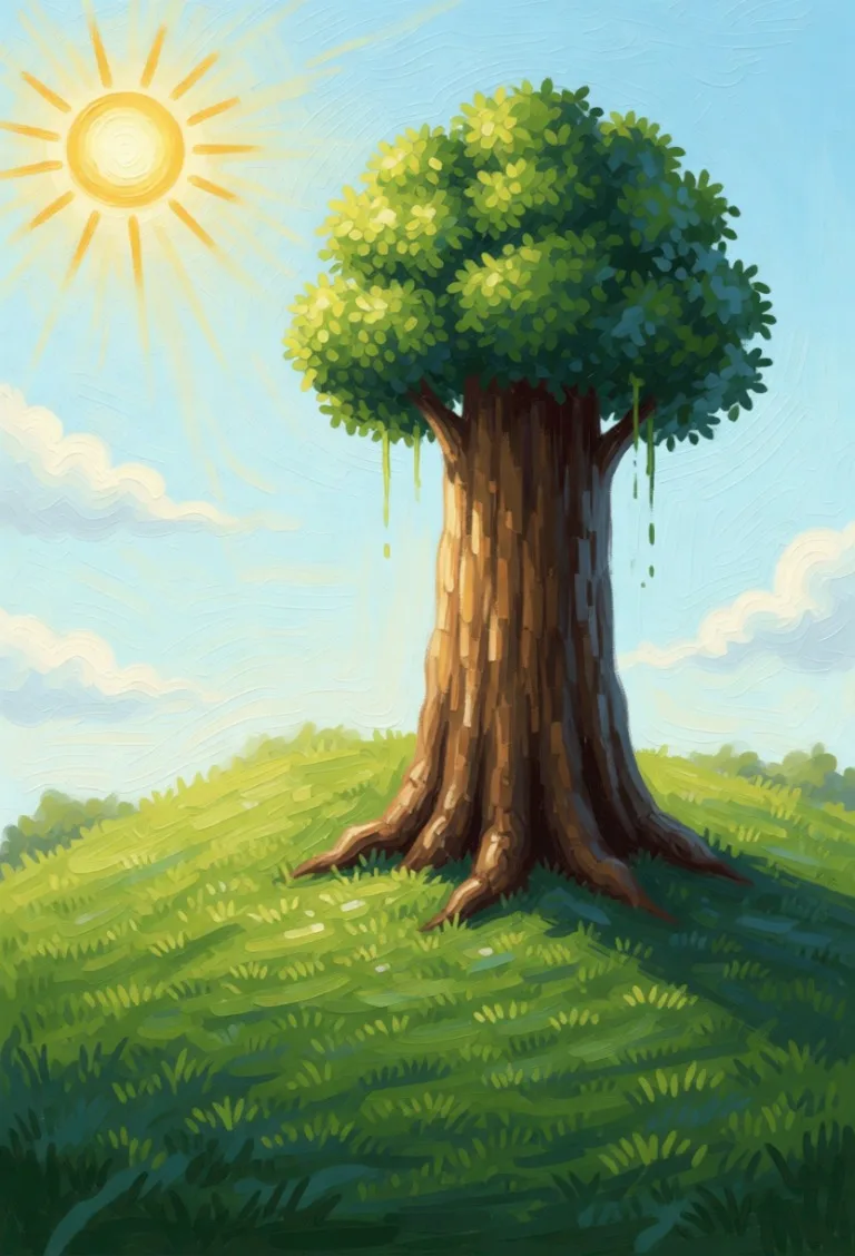 After: Paint Skill develops the same tree and sun into a textured painting