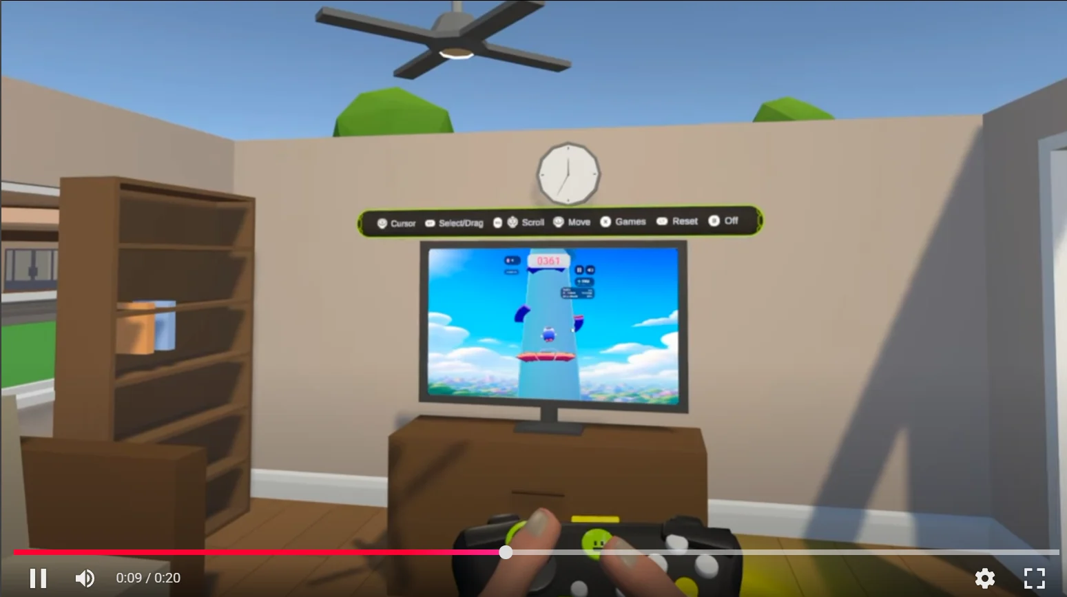 A Remix game running on the in-world television while the player uses the physical controller